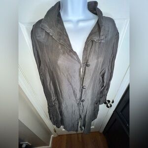 Grizas Women’s Small Linen Silk Blend Slouchy Gauzy Cardigan Gray Lagenlook S